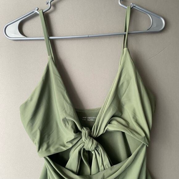 AERIE sz M Olive green‎ midriff cut out front tie swimsuit - Picture 2 of 11